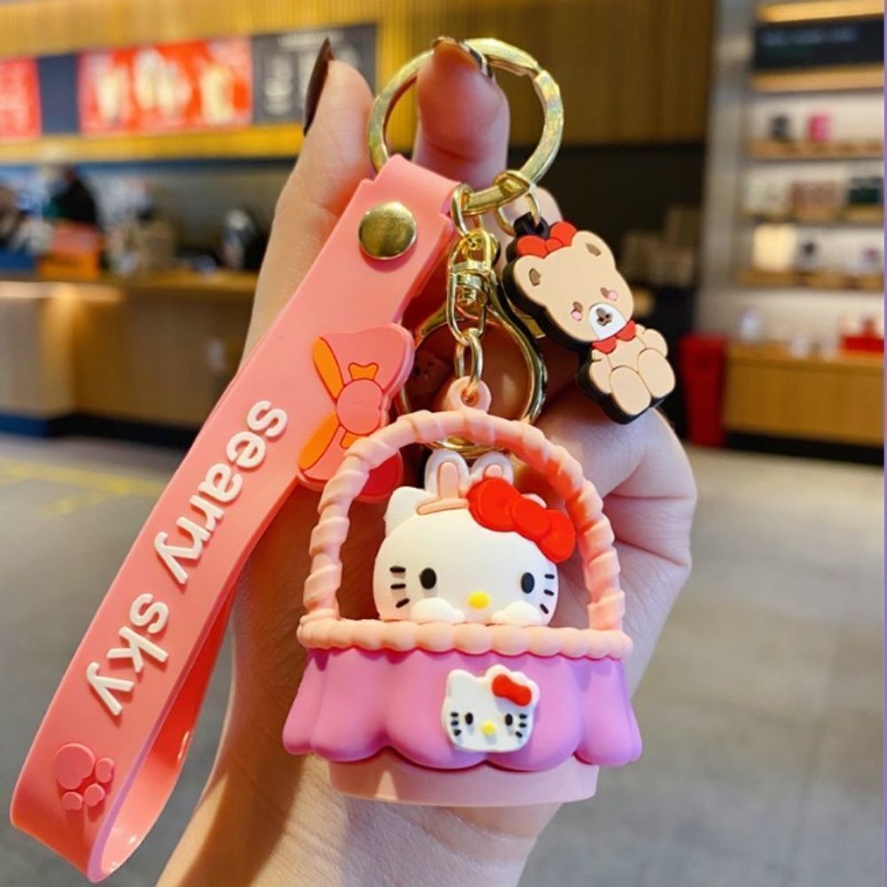 Hello Kitty bunny ears silicone wristlet keychain Keyring